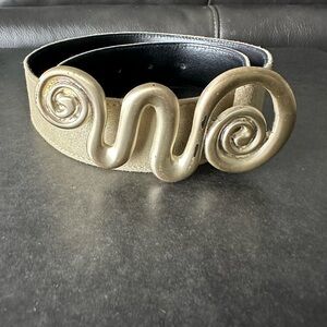 Laurel Vintage Cream Leather Belt with  Squiggle Buckle size small